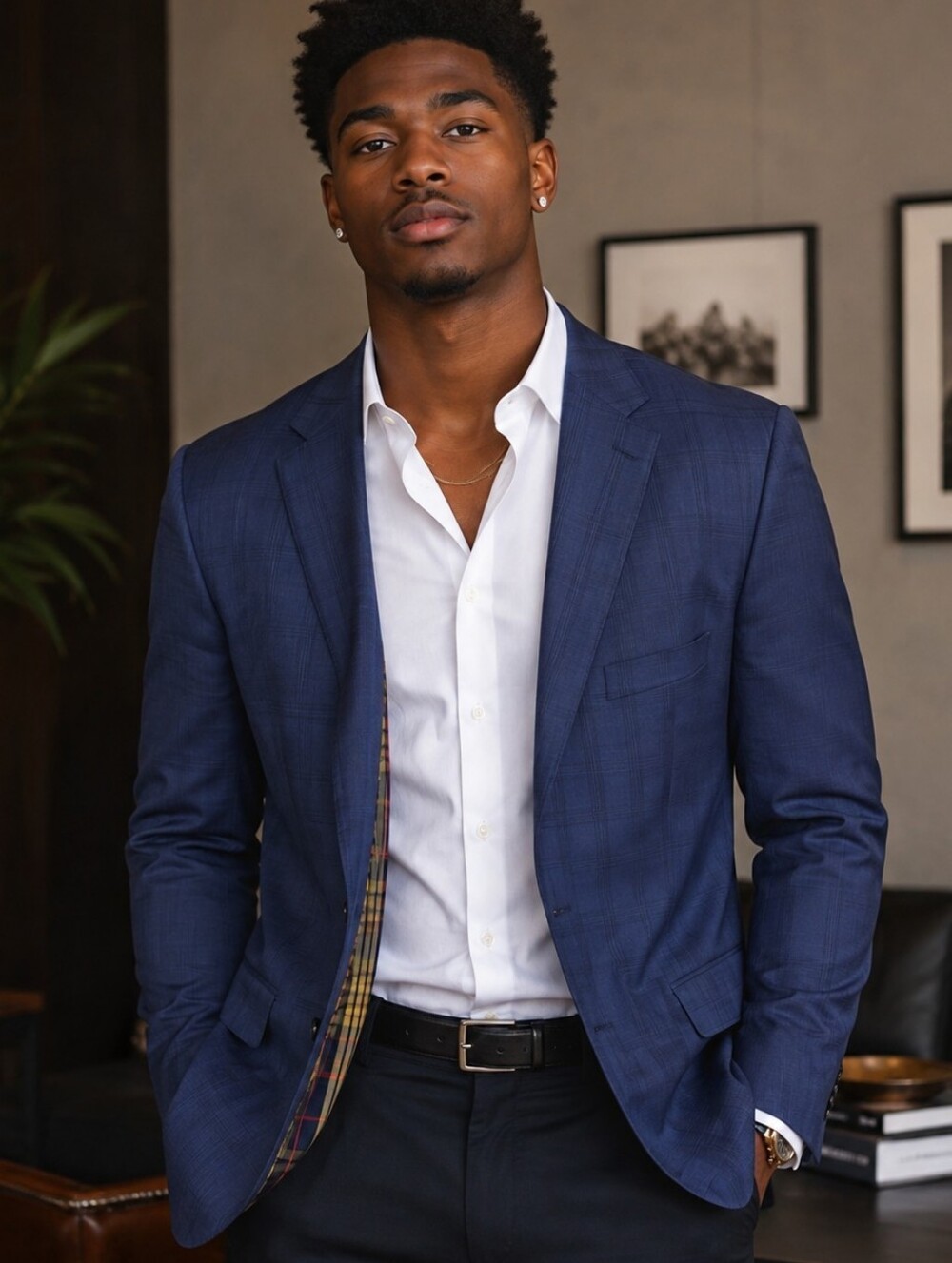 Tom James By RC Sport Coat Blazer Blue Plaid Single Vented